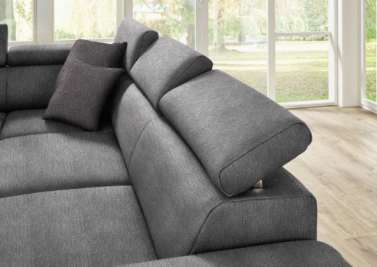 ECKSOFA in Mikrofaser Grau  - Eichefarben/Beige, Natur, Holz/Textil (273/226cm) - Beldomo System