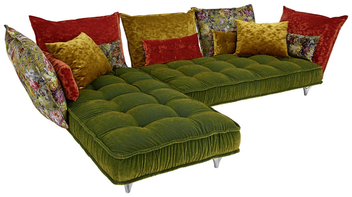 ECKSOFA in Velours Multicolor  219/349 cm  - Multicolor, Trend, Textil/Metall (219/349cm) - Bretz