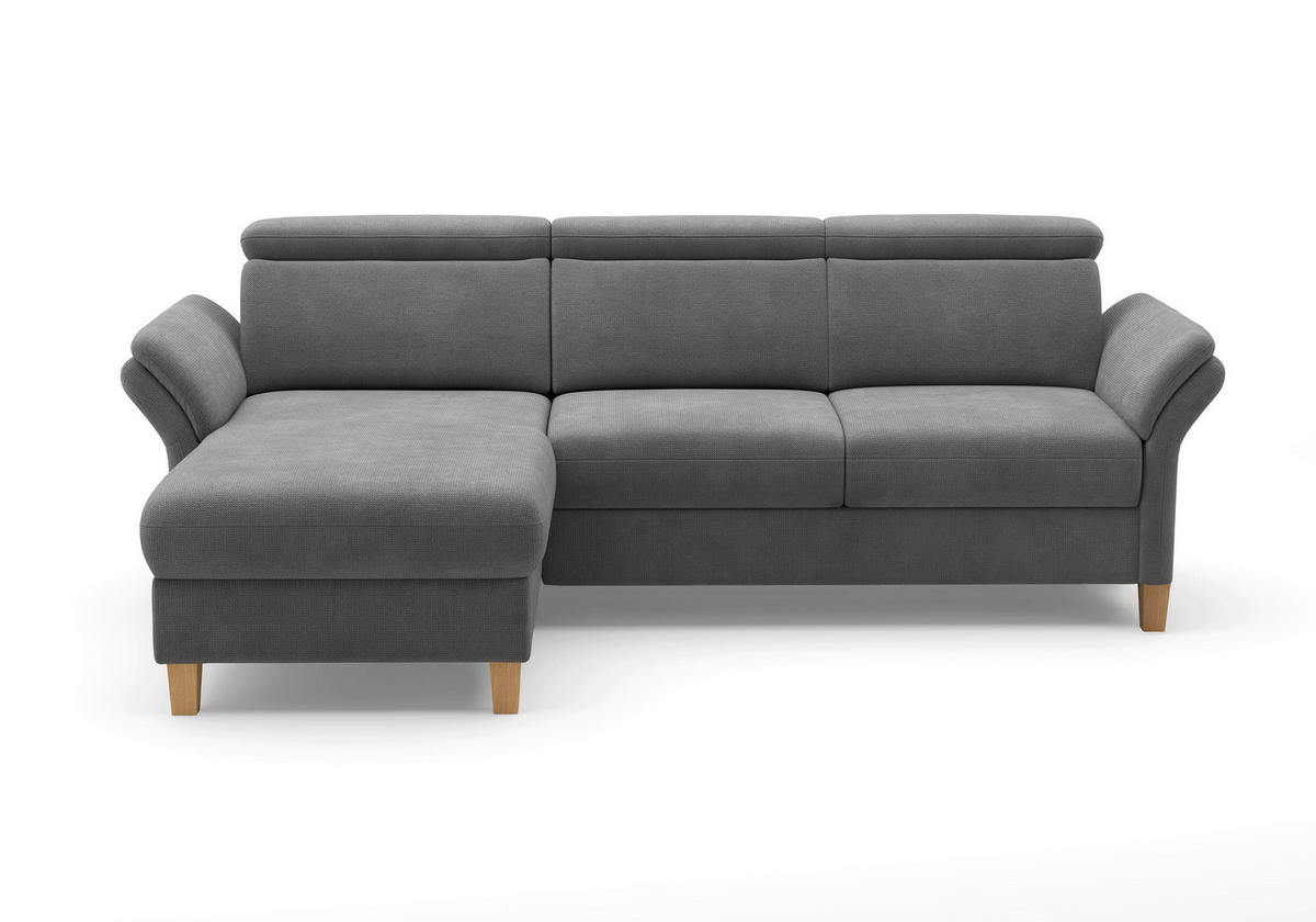 ECKSOFA GLENDALE E Grau Flachgewebe  - Eichefarben/Grau, KONVENTIONELL, Holz/Textil (166/253cm) - Sit & More