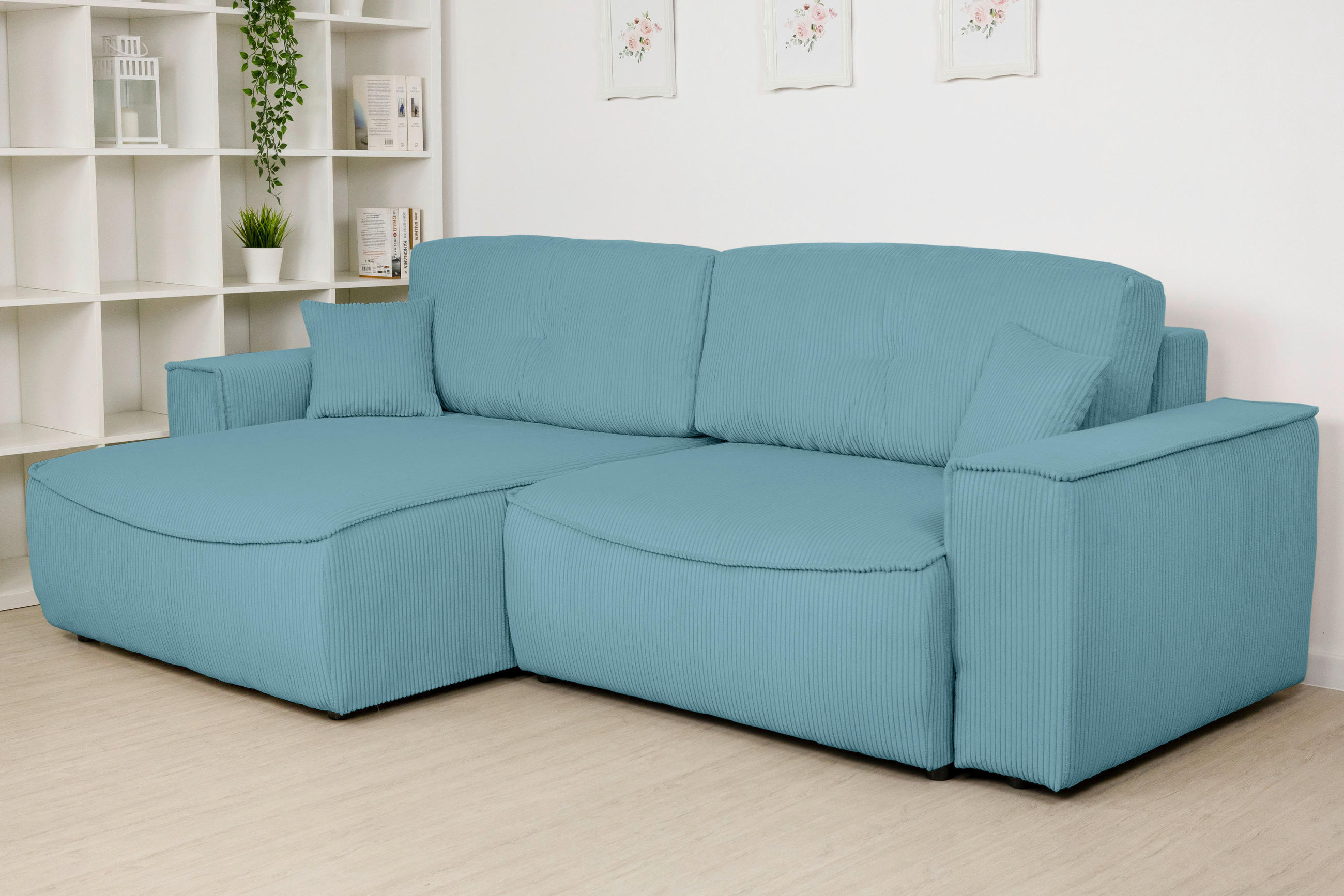 ECKSOFA Türkis Cord  - Türkis/Schwarz, KONVENTIONELL, Kunststoff/Textil (148/265cm) - Carryhome
