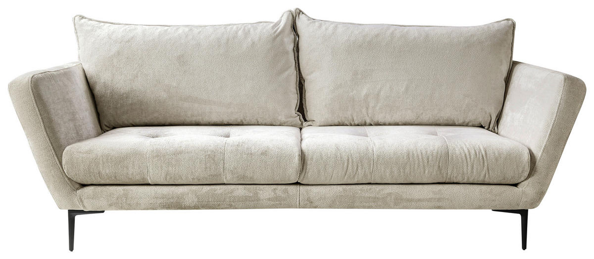 SOFA in Velours Creme  - Creme/Schwarz, Design, Textil/Metall (225/86/95cm) - MID.YOU
