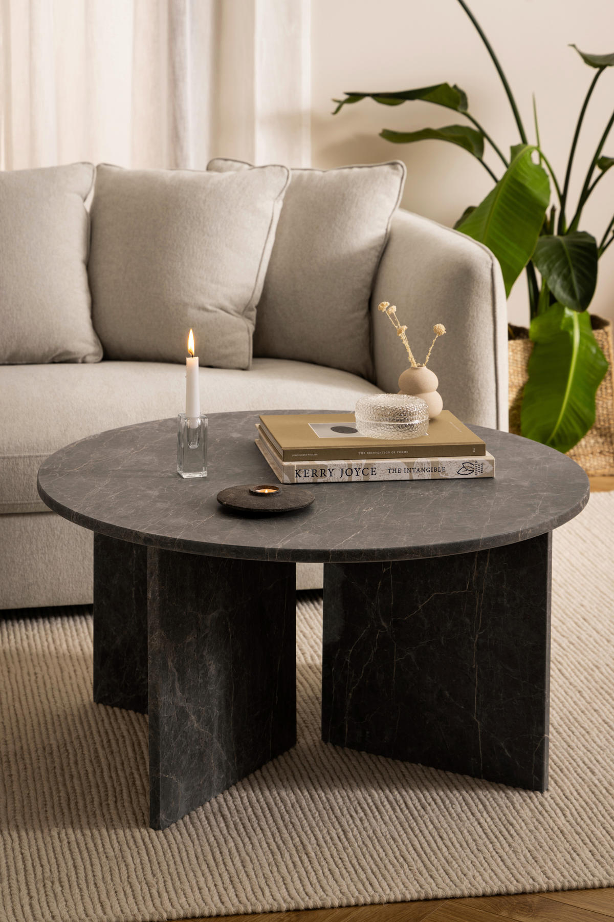 SOFFBORD i sten 90/90/42 cm  - mörkgrå/brun, Design, sten (90/90/42cm) - MID.YOU