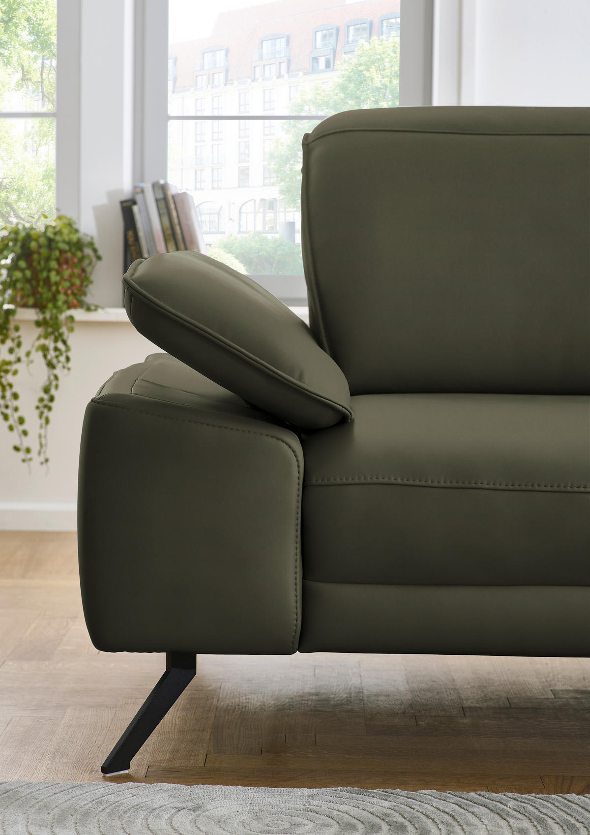 ECKSOFA in Echtleder Grau, Grün  - Schwarz/Grau, Design, Leder/Metall (332/193cm) - Dieter Knoll