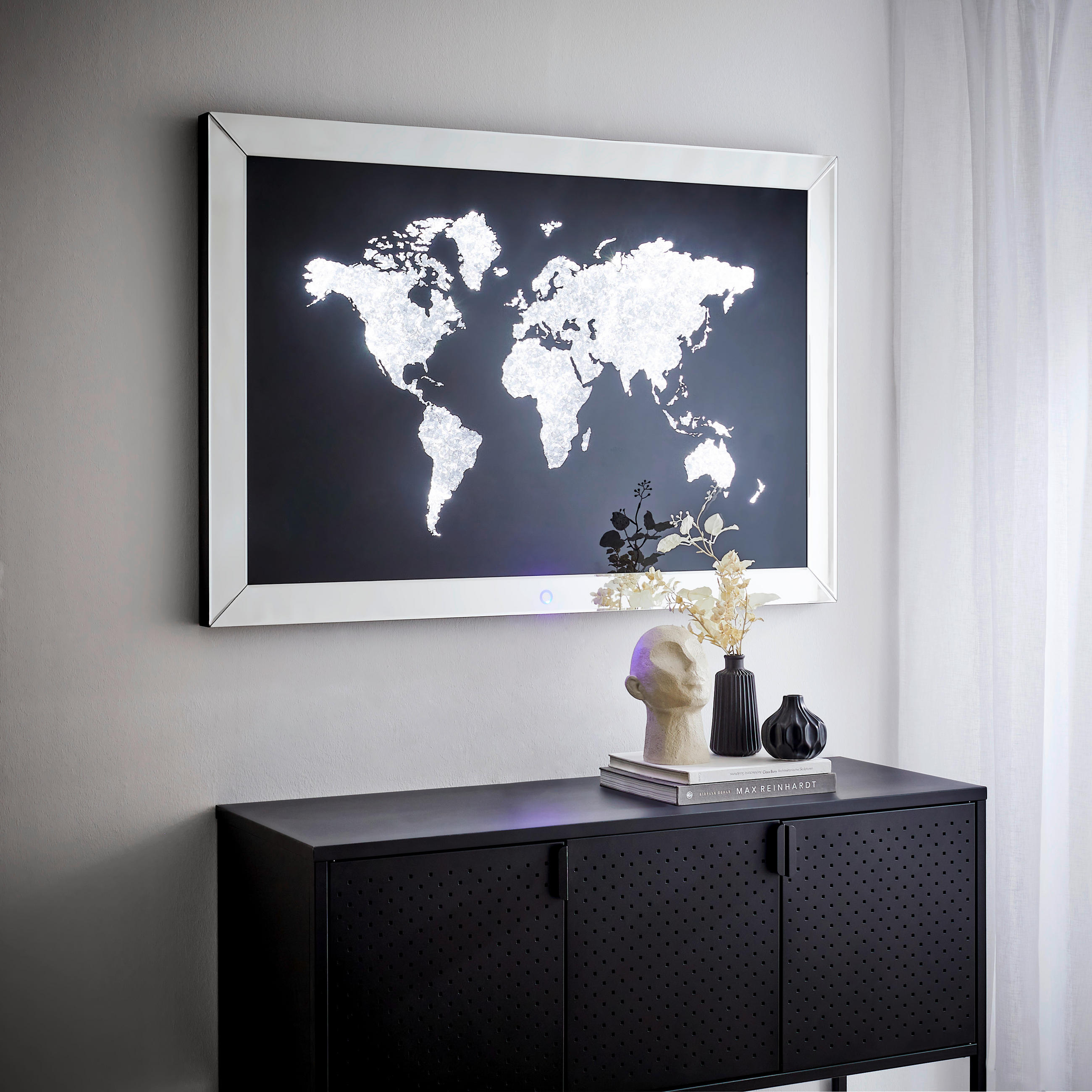 GLASBILD Weltkarte  - Silberfarben/Schwarz, LIFESTYLE, Glas/Holzwerkstoff (120/80/4,6cm) - Xora