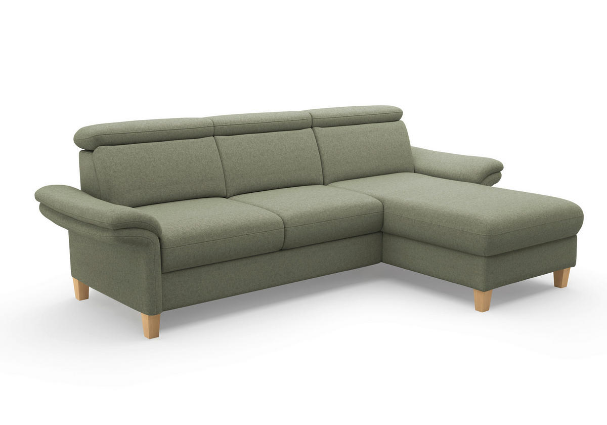 ECKSOFA GLENDALE E Olivgrün Flachgewebe  - Eichefarben/Olivgrün, KONVENTIONELL, Holz/Textil (253/166cm) - Sit & More