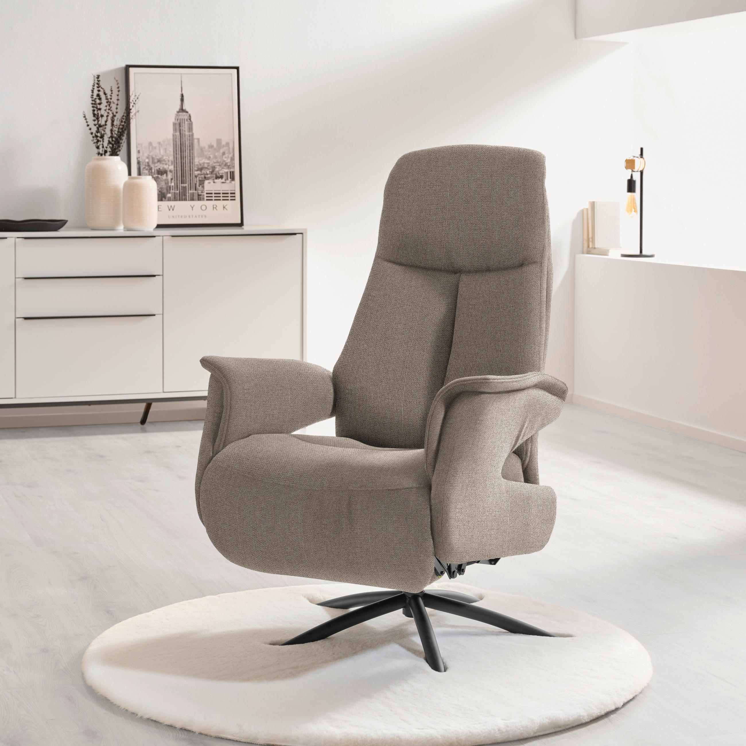 RELAXSESSEL Webstoff Relaxfunktion, Kopfteilverstellung    - Taupe/Schwarz, Design, Textil/Metall (73/108/86cm) - Welnova