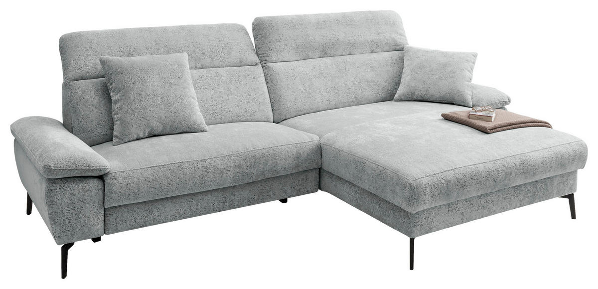 ECKSOFA CANCELLI Blau Struktur Zierkissen, Kopfteilverstellung  - Blau/Schwarz, KONVENTIONELL, Textil/Metall (300/178cm) - Livetastic