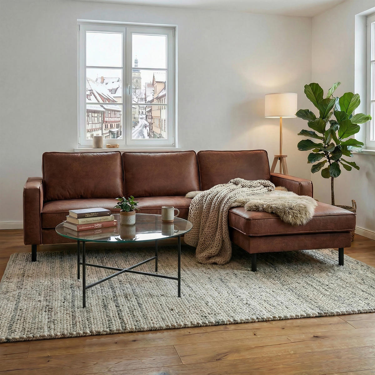 ECKSOFA Echtleder Braun  - Schwarz/Braun, Design, Leder/Metall (166/238cm) - Livetastic