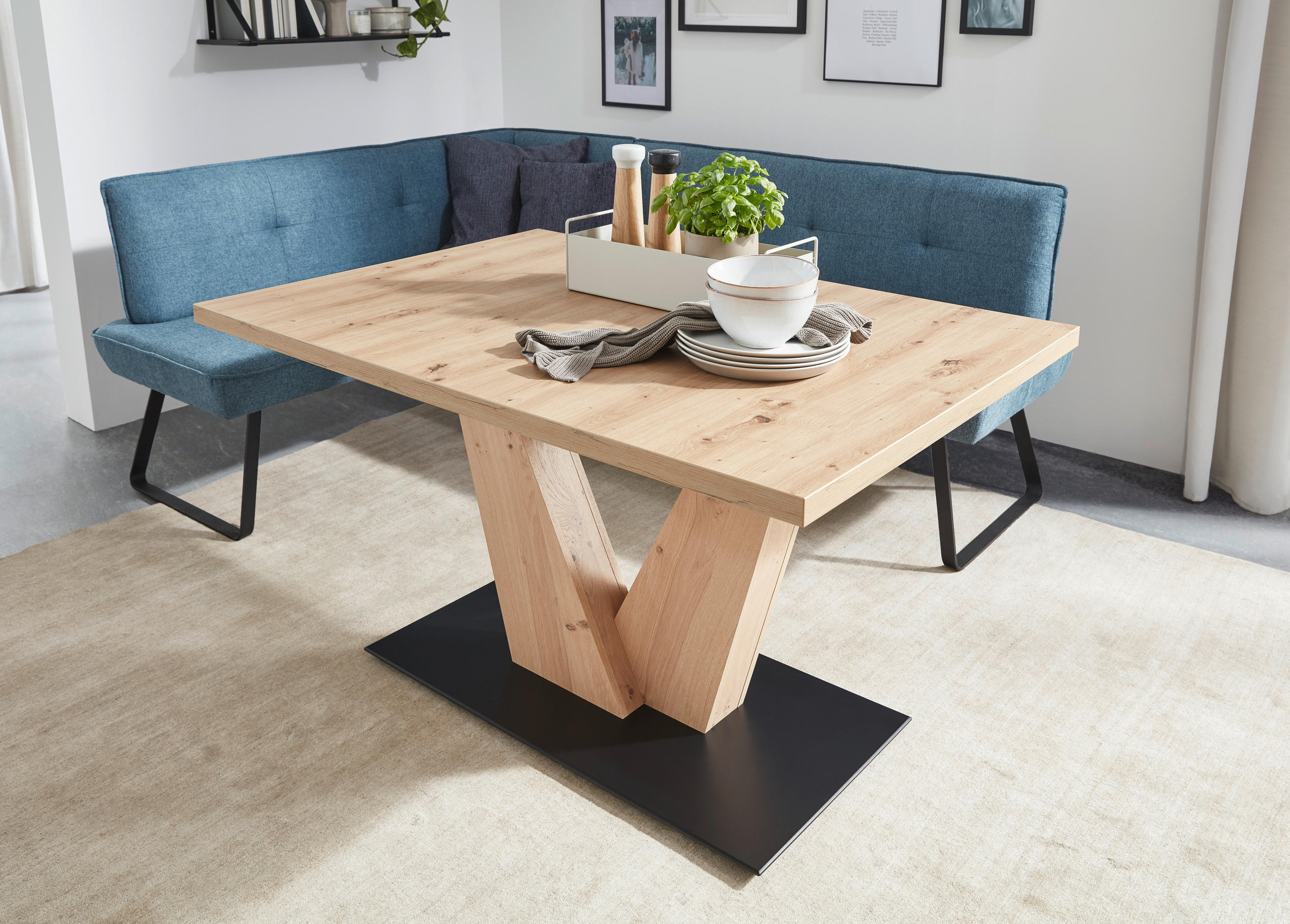 ESSTISCH Schwarz, Eichefarben rechteckig  ausziehbar, Variantenauswahl  - Eichefarben/Schwarz, Design, Holzwerkstoff (130-178/90/75cm) - Dieter Knoll