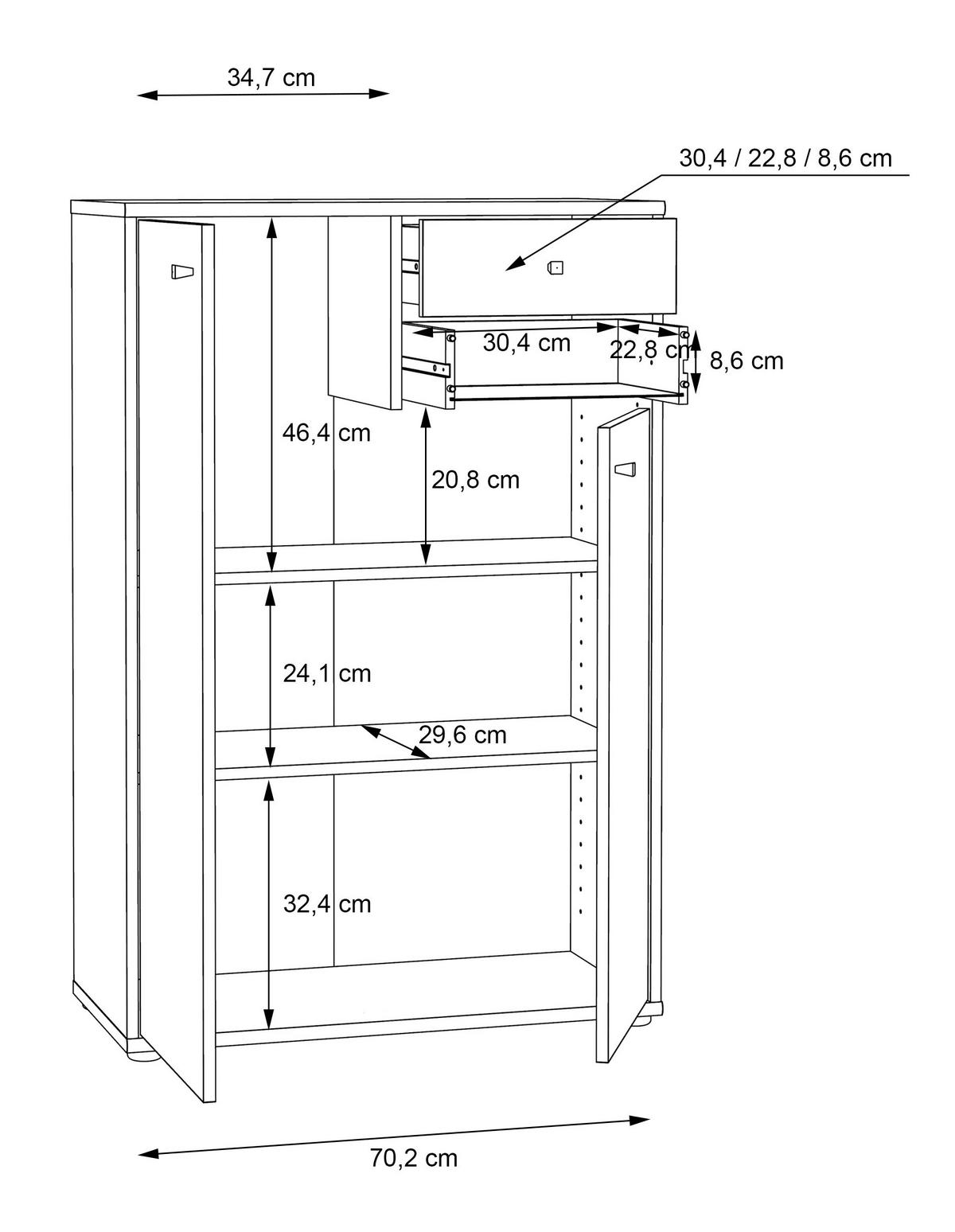 KOMMODE  in  - Alufarben/Weiß, Design, Holzwerkstoff (73,7/111,1/34,8cm)