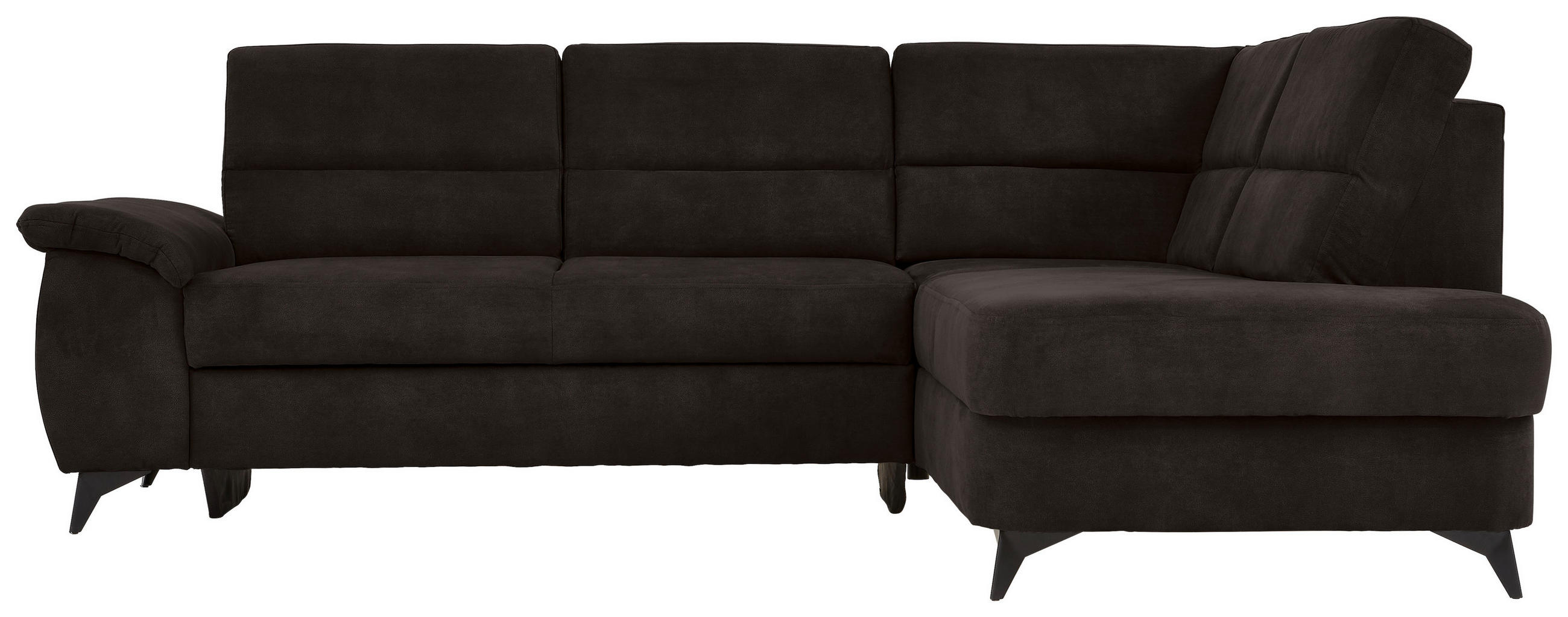 Wohnlandschaft inkl.Funktionen Dunkelbraun Lederlook - Dunkelbraun/Schwarz, KONVENTIONELL, Textil/Metall (257/194cm) - Cantus