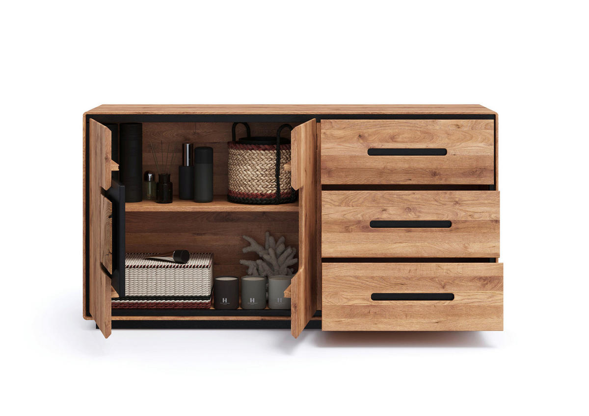 SIDEBOARD  146/77/40 cm 3 Schublade(n)  - Wildeiche/Schwarz, Basics, Holz (146/77/40cm) - Livetastic