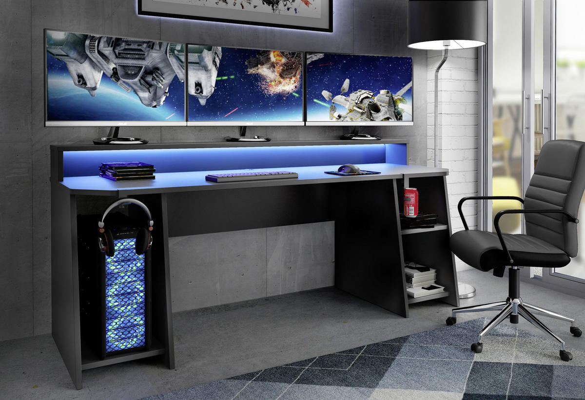 GAMING MIZA kovina, umetna masa, leseni material črna  - črna, Moderno, kovina/umetna masa (200/72/91cm) - MID.YOU
