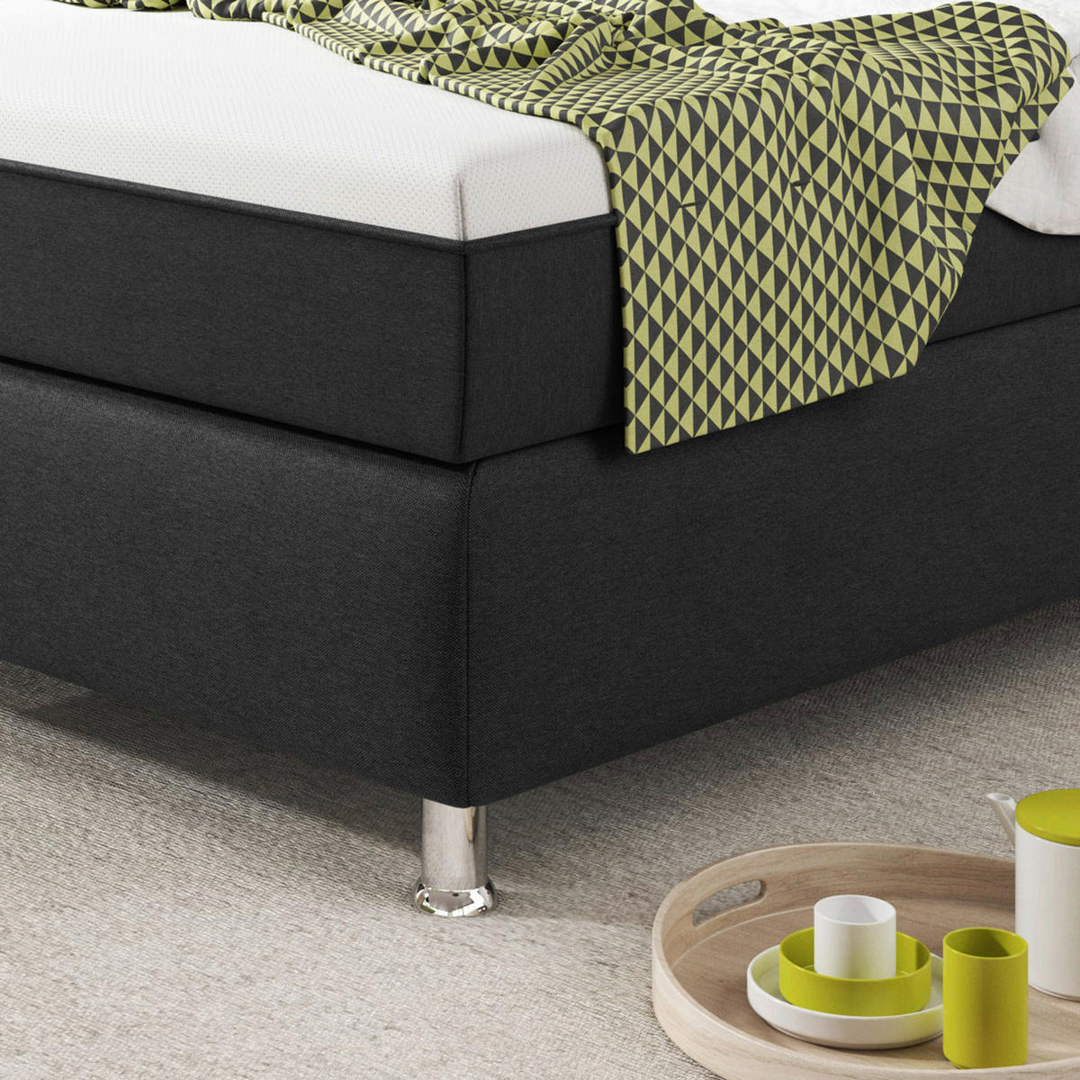 BOXSPRINGBETT 90/200 cm  in Anthrazit  - Anthrazit/Silberfarben, KONVENTIONELL, Textil/Metall (90/200cm) - MID.YOU