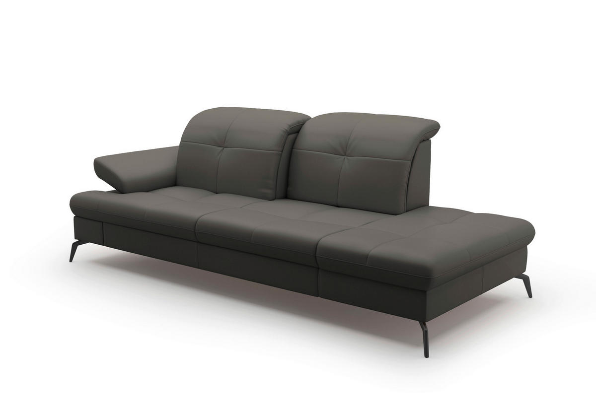 RÉCAMIERE Anthrazit Kombination Echtleder/Stoff Vliesstoff  - Anthrazit/Schwarz, KONVENTIONELL, Leder/Textil (231/90/122cm) - Sit & More