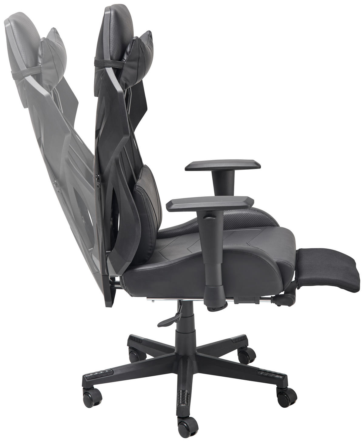 GAMINGSTUHL  in Lederlook, Netzbespannung Schwarz  - Schwarz, Lifestyle, Holz/Kunststoff (70/122-130/61.5cm) - MID.YOU
