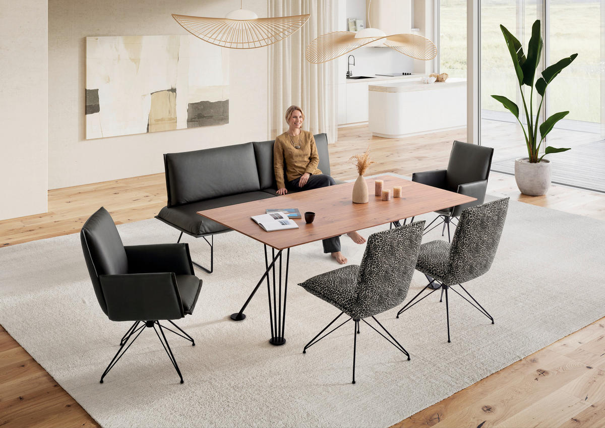 SITZBANK 200/98/72 cm Echtleder Schwarz Metall  - Schwarz, Design, Leder/Metall (200/98/72cm) - Koinor