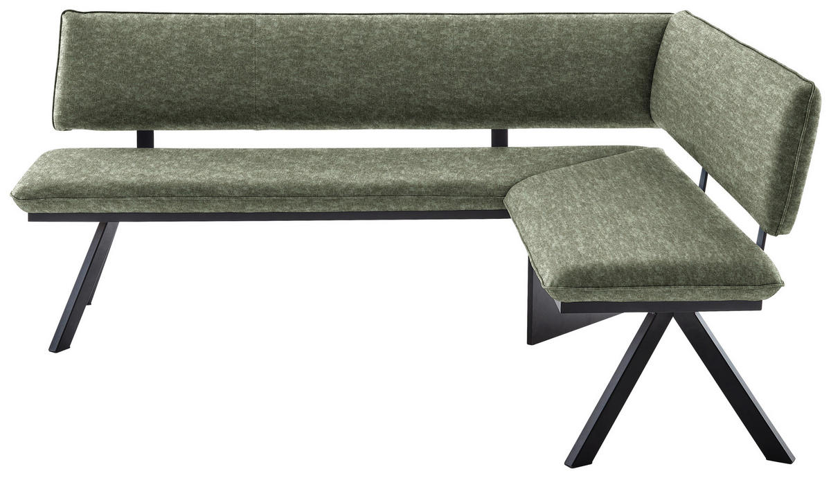 ECKBANK in Metall, Textil Grün, Schwarz  - Schwarz/Grün, Modern, Textil/Metall (180/140cm) - Cantus