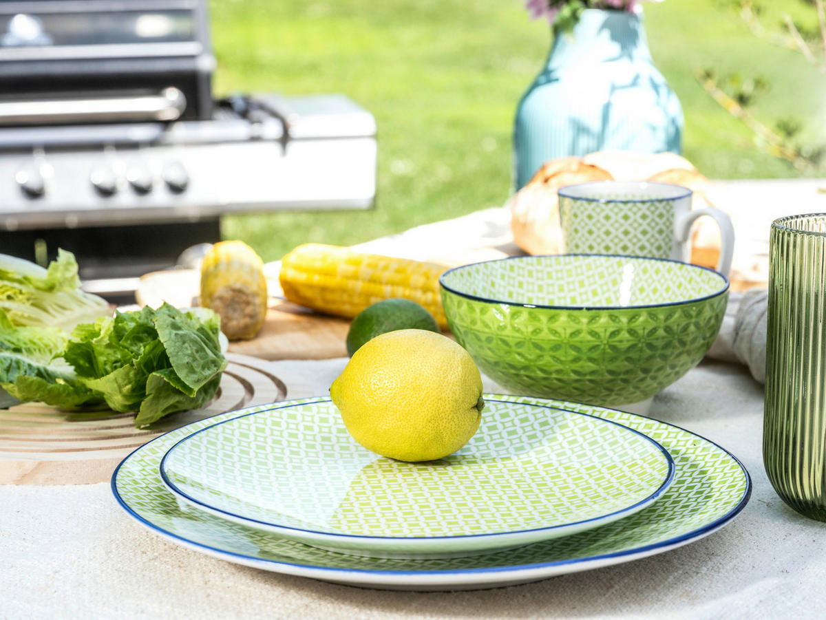 KOMBISERVICE Mediterran Grün 16-teilig  - Weiß/Hellgrün, Basics, Keramik - Creatable