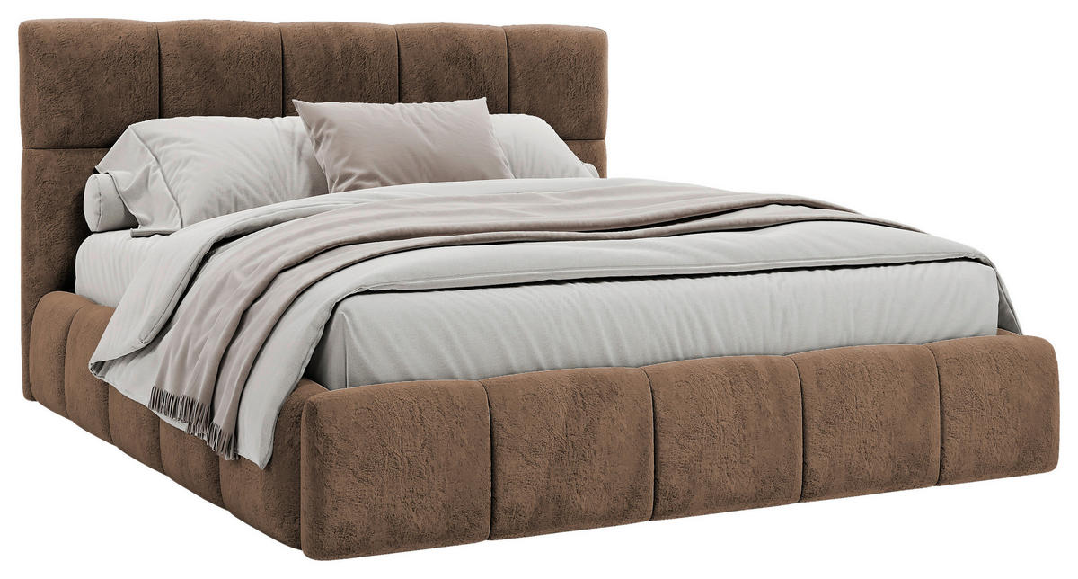 Polsterbett Cherry Mikrofaser 180/200 cm,  in Braun, Lattenrost, Bettkasten,  - Schwarz/Braun, MODERN, Holz/Holzwerkstoff (180/200cm) - MID.YOU