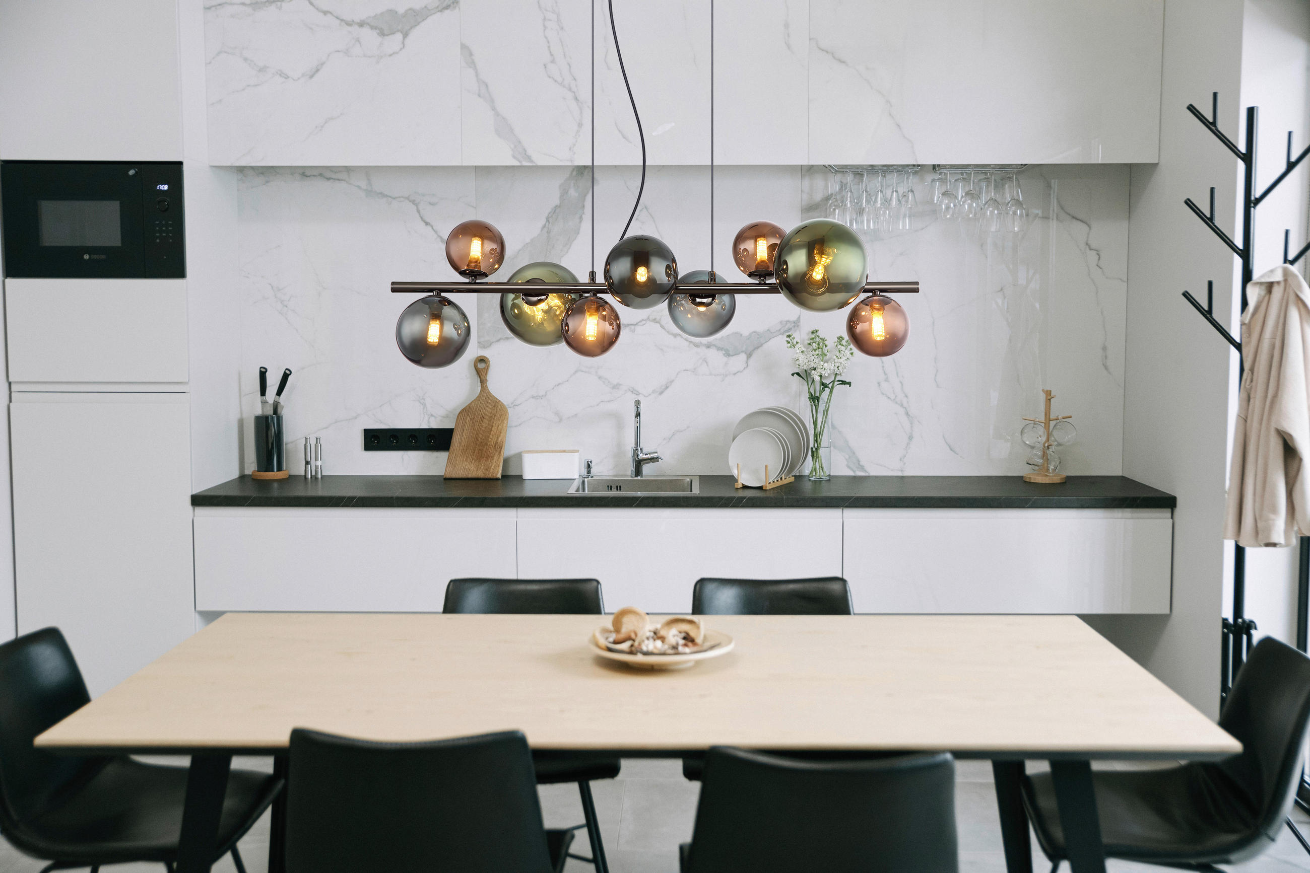 LED-HÄNGELEUCHTE 86/36/120 cm  - Petrol/Bronzefarben, Design, Glas/Metall (86/36/120cm) - Globo