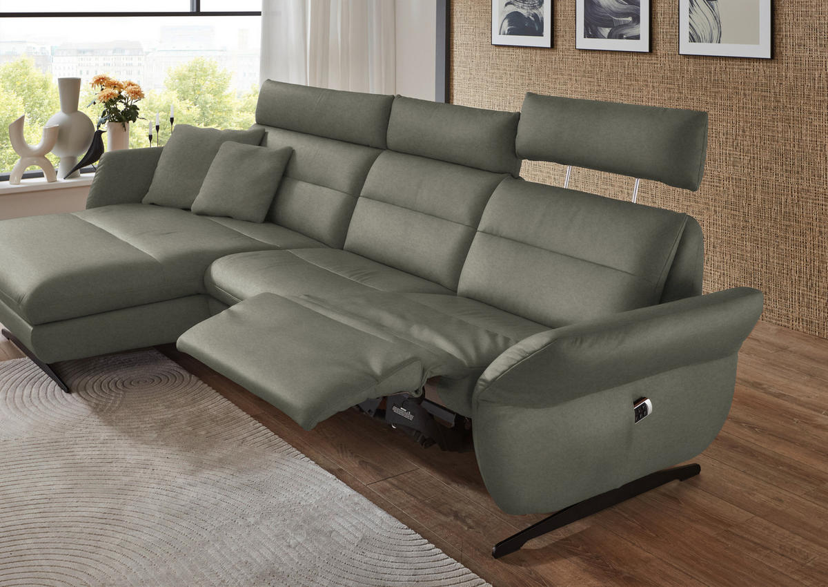 ECKSOFA in Echtleder Grau  - Schwarz/Grau, Design, Leder/Metall (169/298cm) - Dieter Knoll