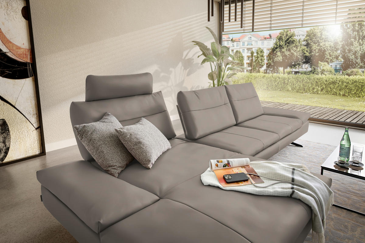 ECKSOFA Echtleder Taupe  - Taupe/Schwarz, Modern, Leder/Metall (158/342cm) - Chilliano