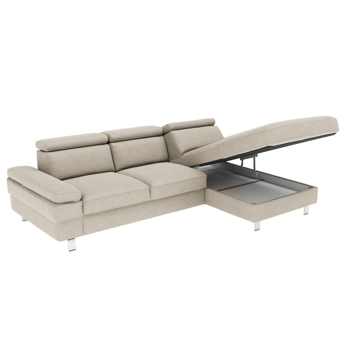 ECKSOFA in Mikrofaser Silberfarben  - Silberfarben, Konventionell, Textil/Metall (182/82/260cm) - Trendmanufaktur