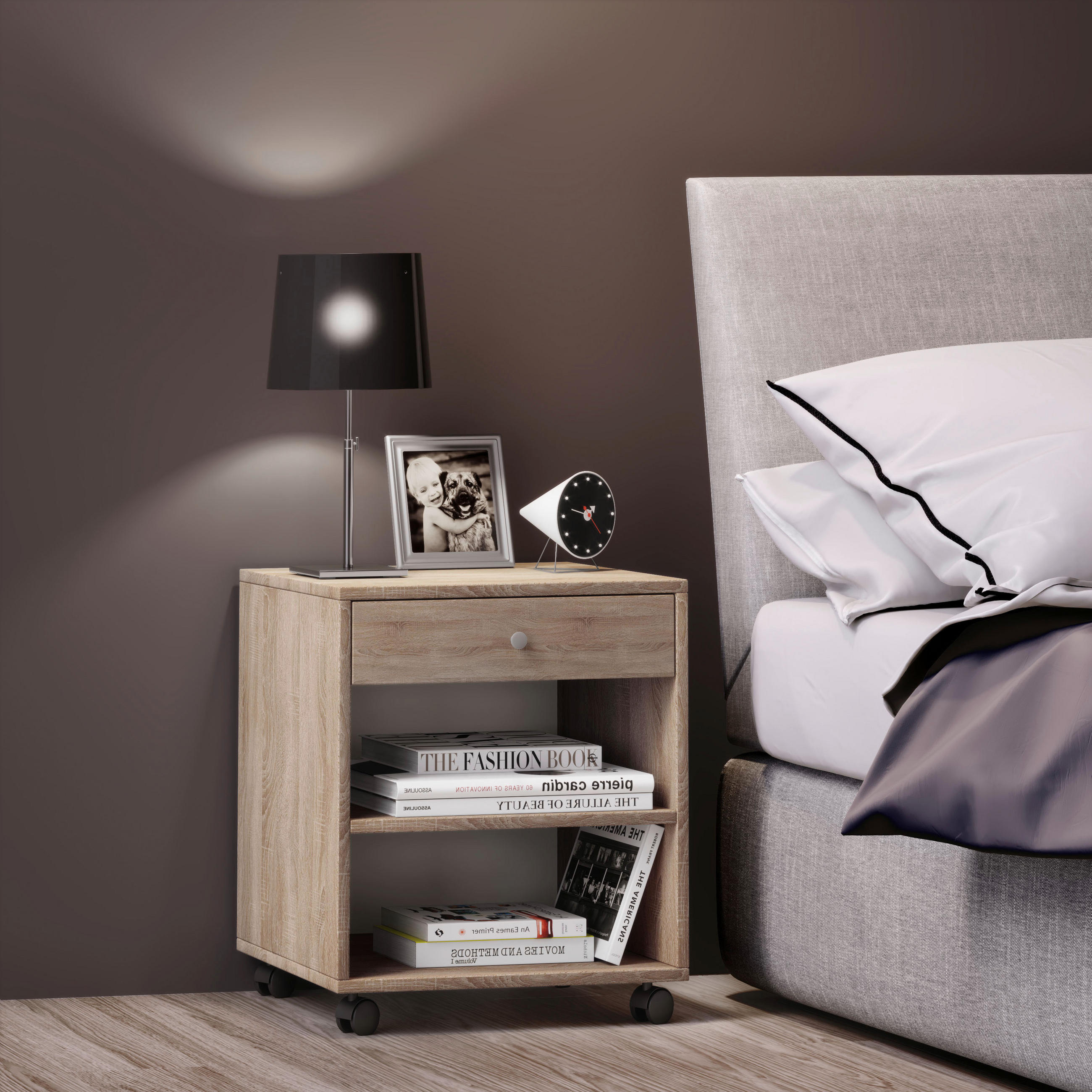 NACHTSCHRANK 45/54/38 cm  - Silberfarben/Schwarz, MODERN, Holzwerkstoff/Kunststoff (45/54/38cm) - MID.YOU