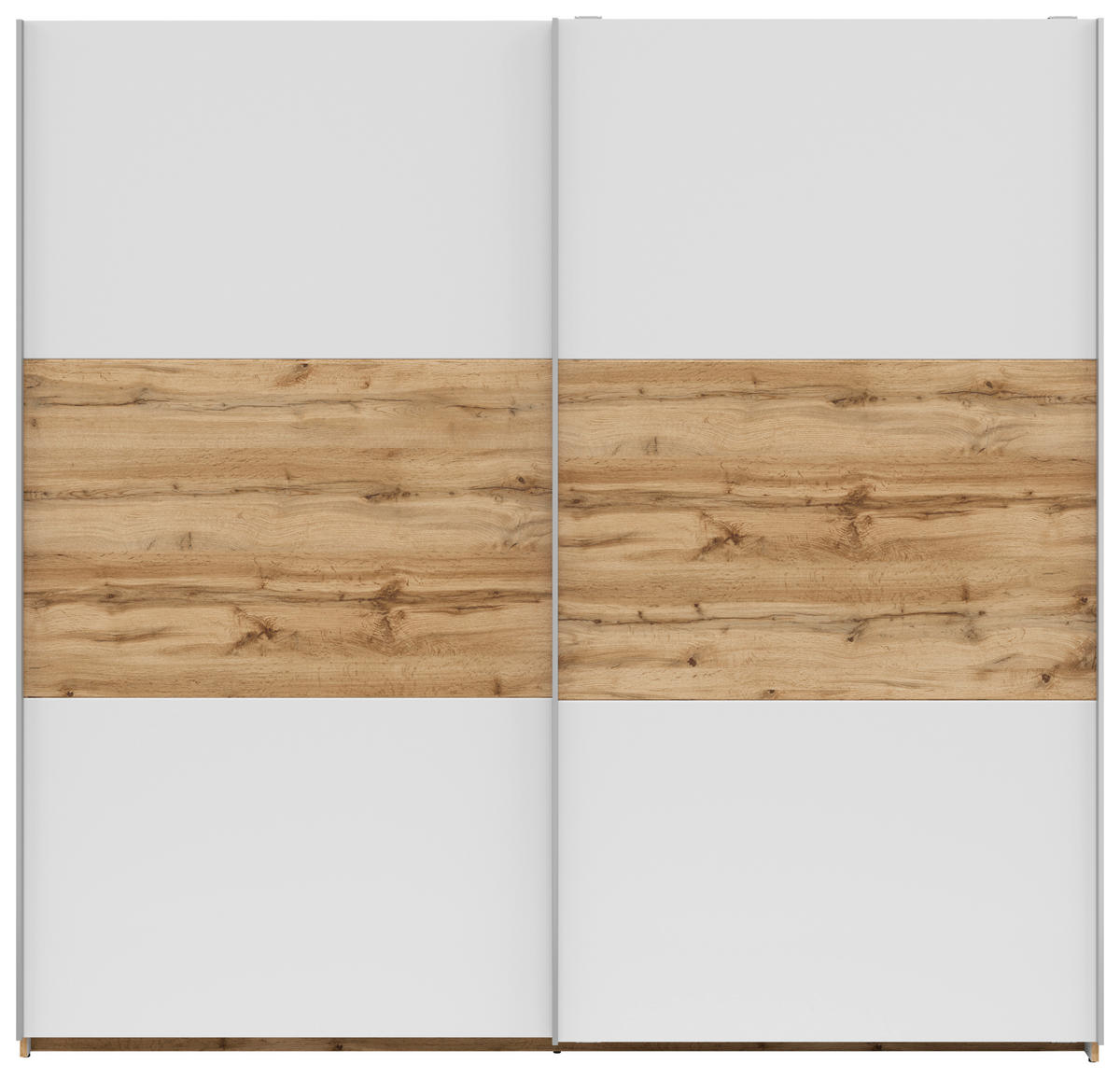 SCHWEBETÜRENSCHRANK 218/210/59 cm 2-türig Weiß, Eiche Wotan  - Silberfarben/Eiche Wotan, KONVENTIONELL, Holzwerkstoff/Metall (218/210/59cm) - Boxxx
