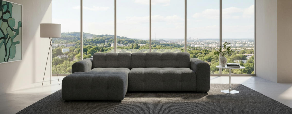 ECKSOFA RUNO Dunkelgrau Bouclé  - Dunkelgrau/Schwarz, Design, Kunststoff/Textil (175/270cm) - MID.YOU