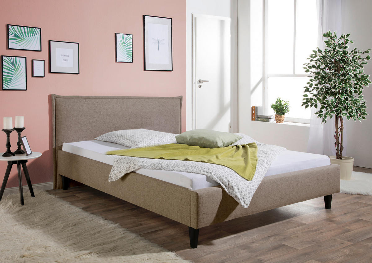 POLSTERBETT 100/200 cm,  in Hellbraun,  - Hellbraun/Schwarz, MODERN, Holz/Textil (100/200cm) - Livetastic