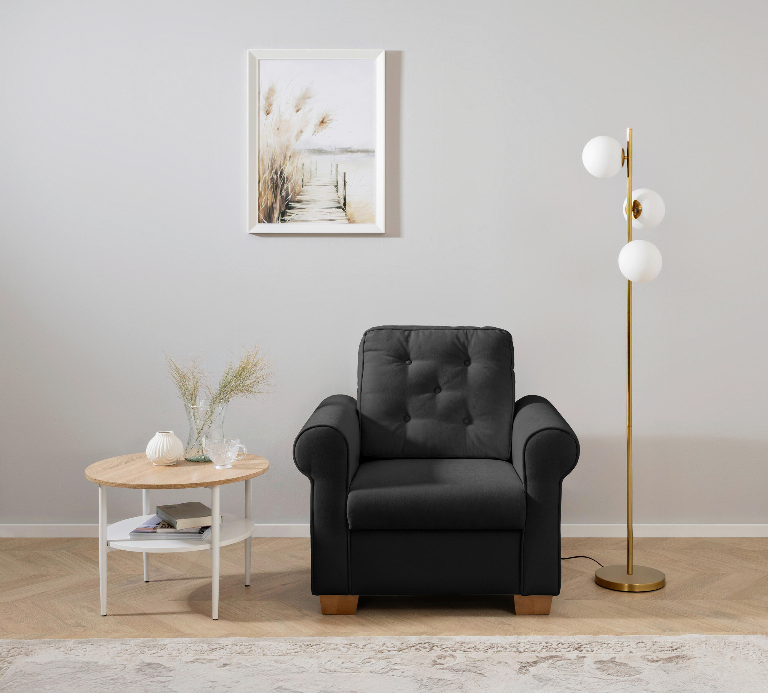 SESSEL in Anthrazit  - Anthrazit/Buchefarben, Design, Holz/Textil (93/89/82cm) - MID.YOU