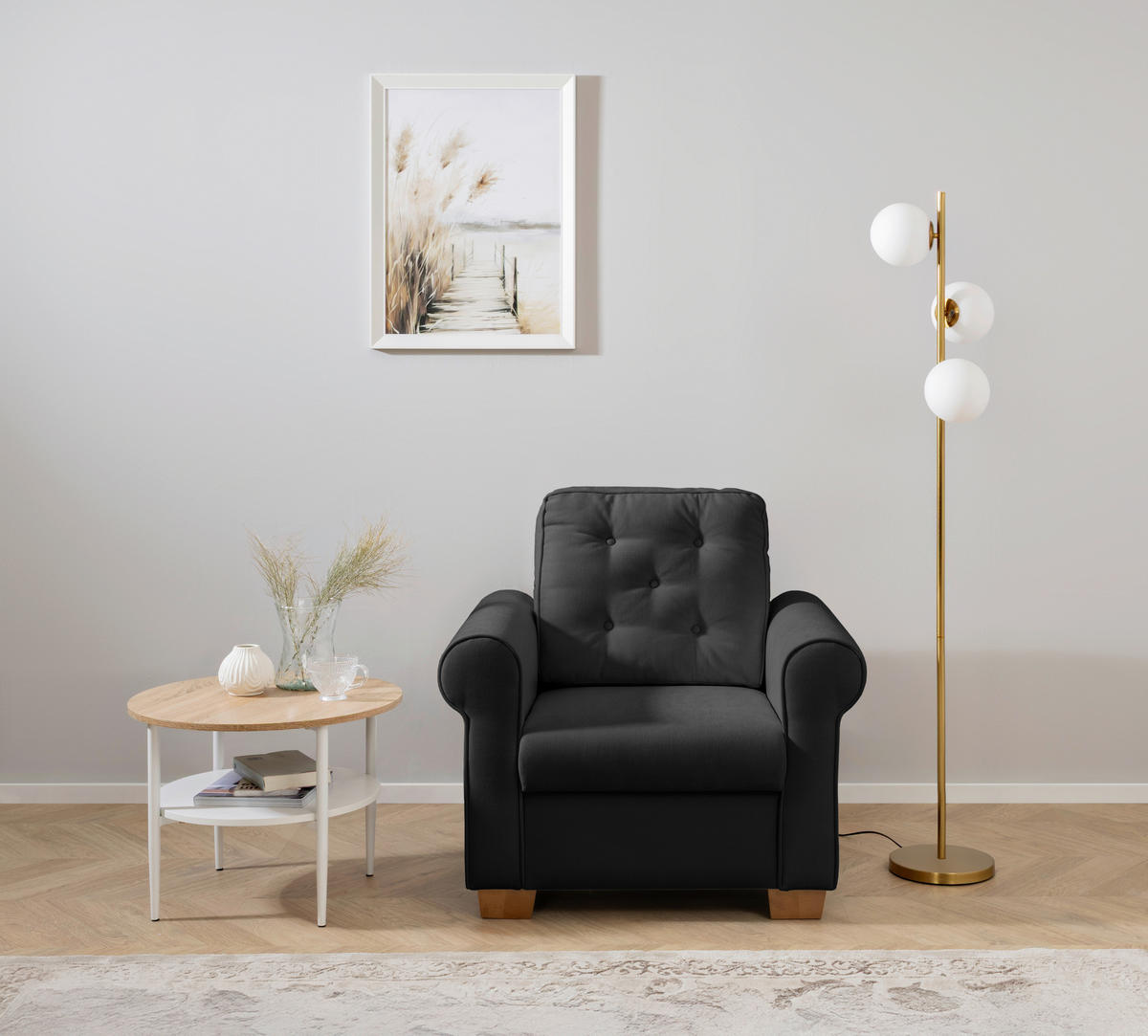 SESSEL in Anthrazit  - Anthrazit/Buchefarben, Design, Holz/Textil (93/89/82cm) - MID.YOU