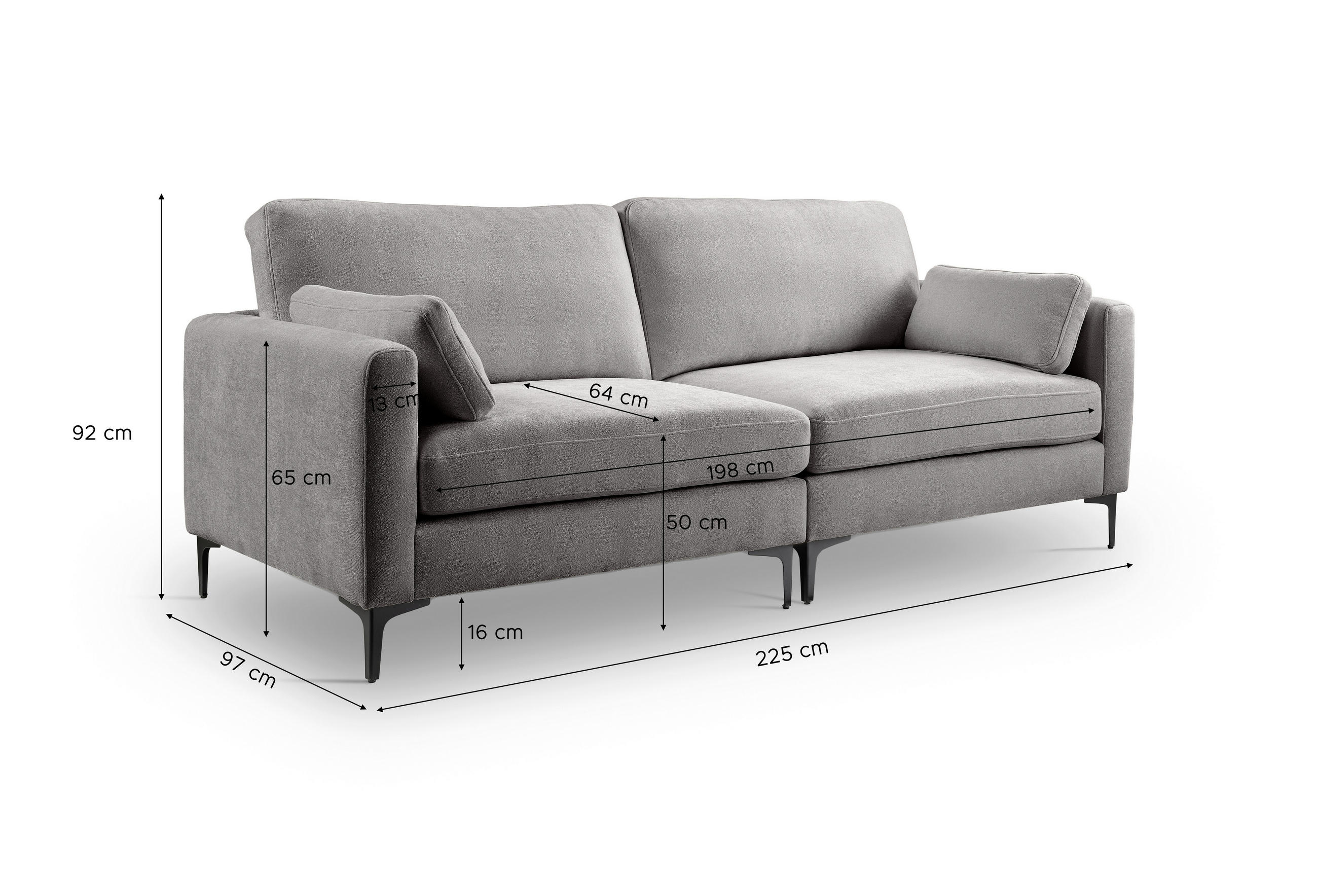 Thumbnail - Mid.you 3,5-Sitzer Venti, Hellgrau, Textil, Füllung: Kaltschaum, 225x92x97 cm, Made in EU, FSC Mix, Wohnzimmer, Sofas & ...