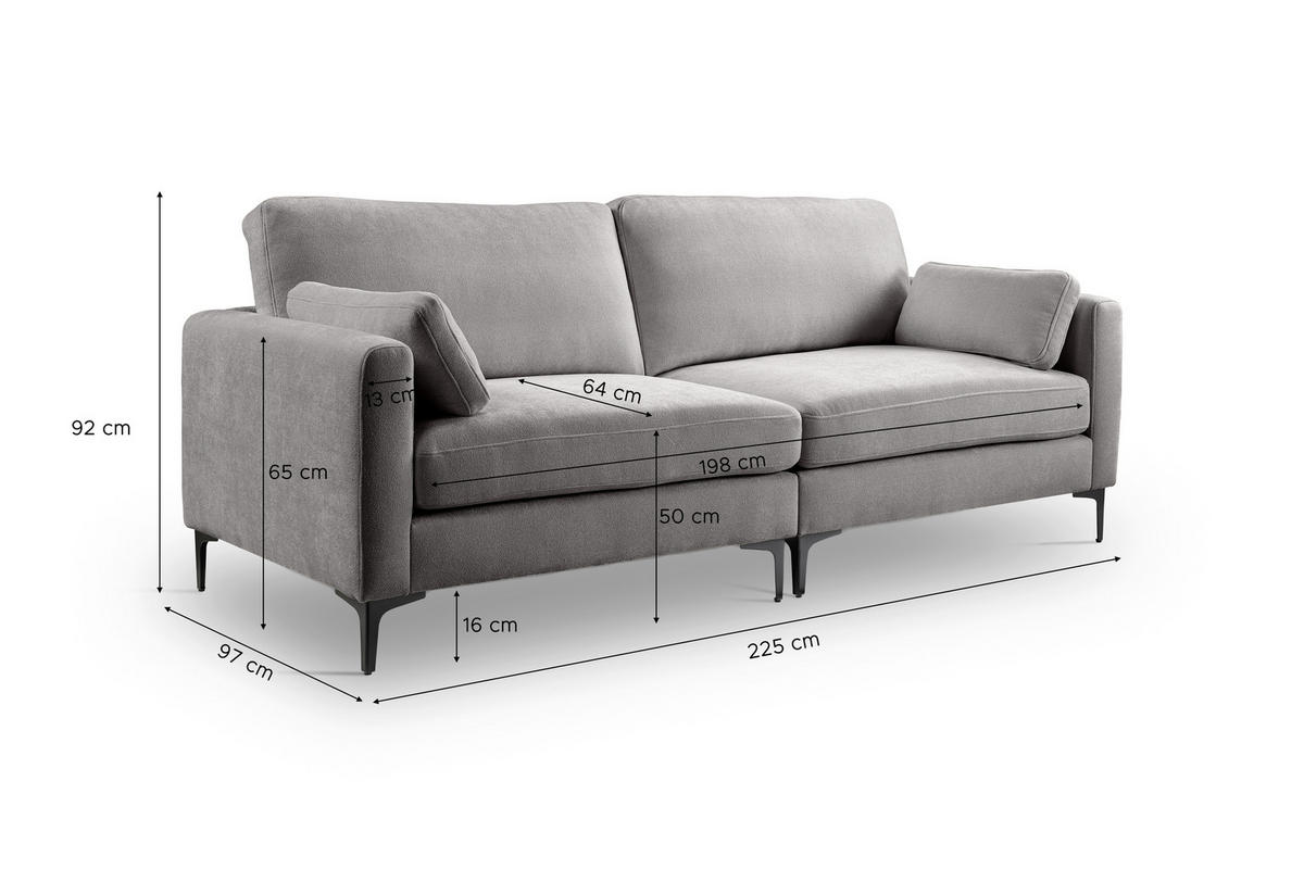 3,5-SITZER VENTI Webstoff Hellgrau  - Hellgrau/Schwarz, Basics, Textil (225/92/97cm) - MID.YOU