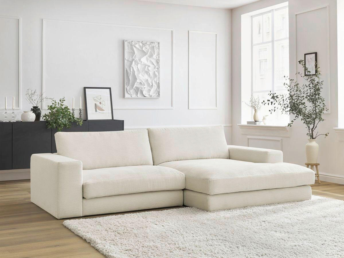 ECKSOFA  LEONARD Beige Cord  - Beige/Schwarz, MODERN, Kunststoff/Textil (274/159cm)