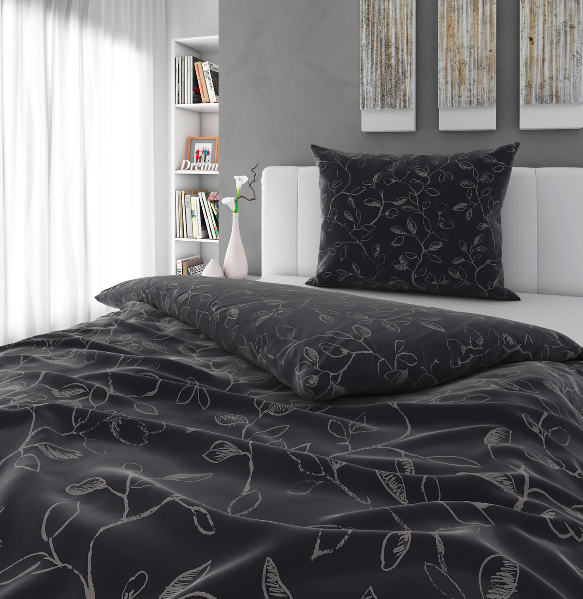 POSTELJNINA Lara saten antracit  - antracit, Natur, tekstil (140/200cm) - Bio:Vio