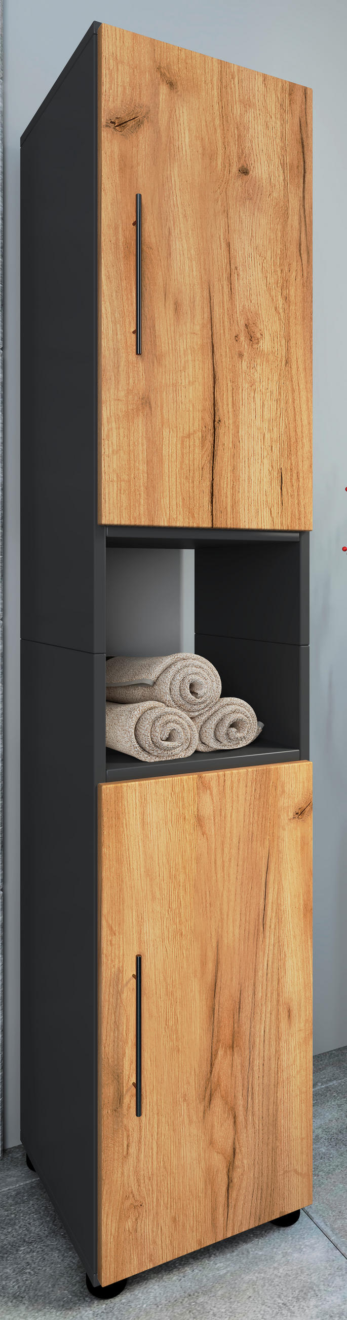 HOCHSCHRANK 31/160/30 cm  - Honigeiche/Anthrazit, Modern, Holzwerkstoff/Kunststoff (31/160/30cm) - MID.YOU