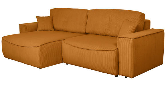 ECKSOFA Kupferfarben Cord Zierkissen, Rückenkissen, Bettkasten, Schlaffunktion, Rücken echt, Liegefläche im Originalstoff  - Schwarz/Kupferfarben, KONVENTIONELL, Kunststoff/Textil (148/265cm) - Carryhome