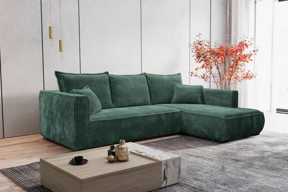ECKSOFA Dunkelgrün Cord  - Dunkelgrün/Schwarz, MODERN, Holz/Textil (322/208cm) - Carryhome