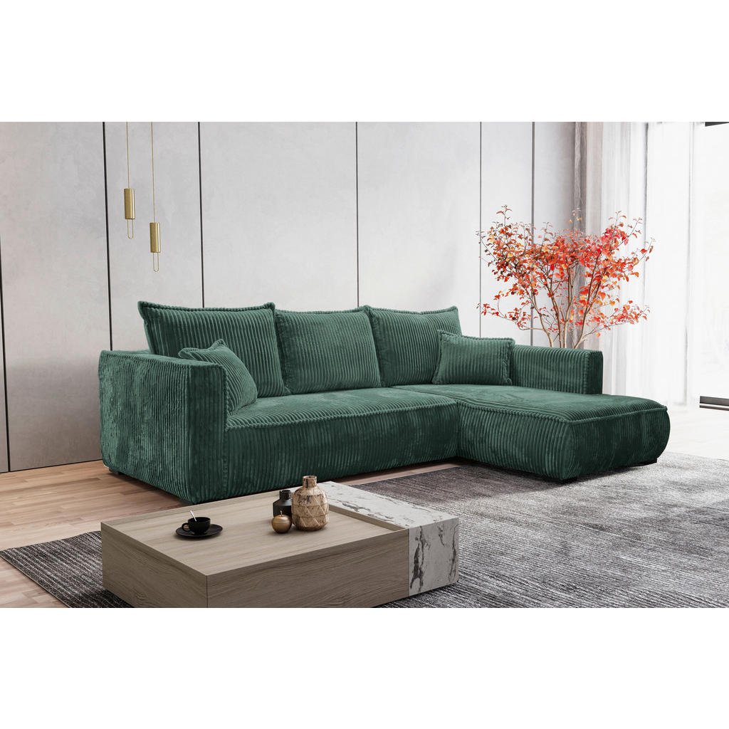 Thumbnail - Carryhome Ecksofa, Dunkelgrün, Textil, Buche, Hartholz, 3-Sitzer, Füllung: Polyurethan (Pur), Silikon,Polyurethan (Pur),...