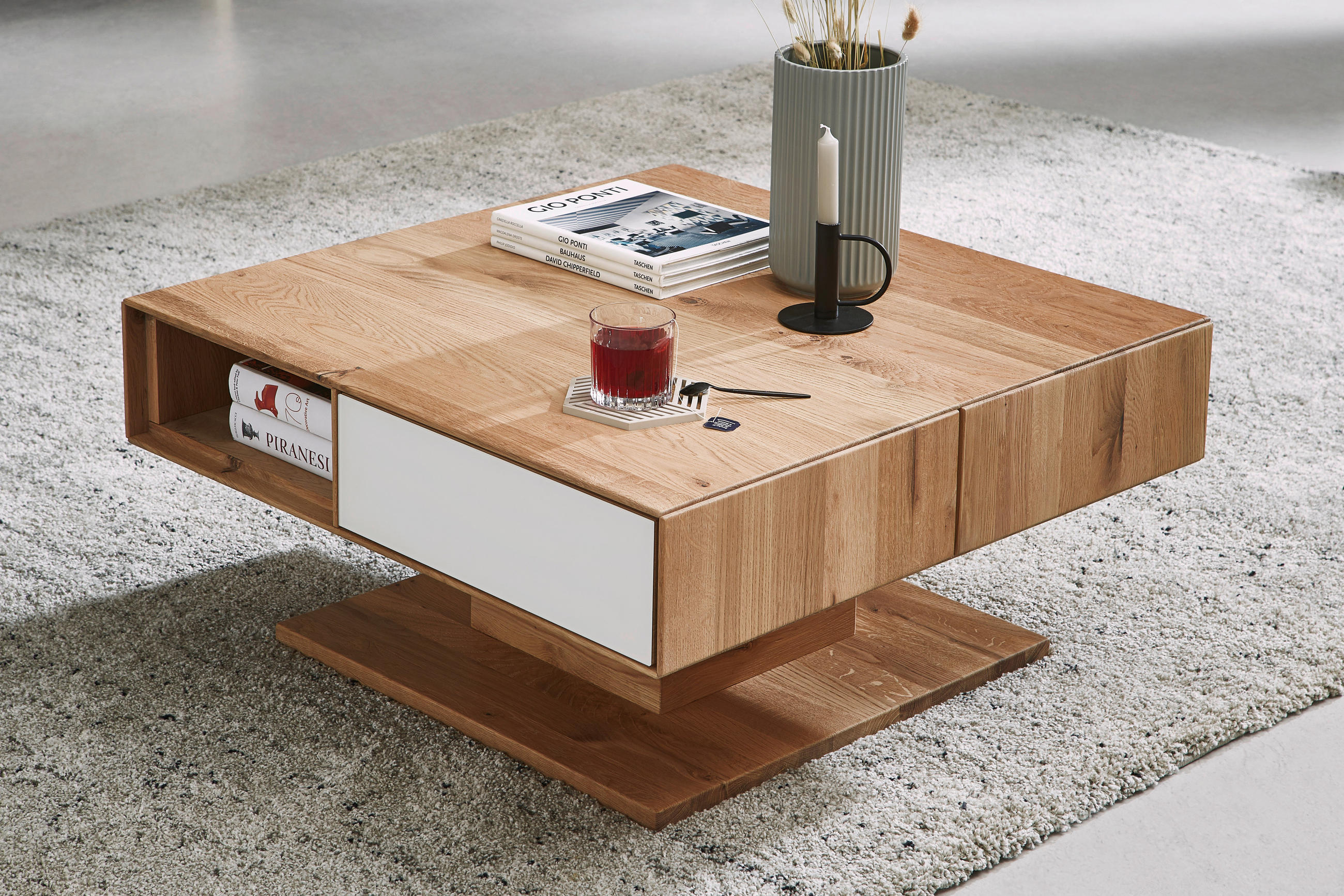 COUCHTISCH Asteiche massiv 80/80/42 cm quadratisch Weiß, Eichefarben  - Eichefarben/Weiß, Natur, Holz (80/80/42cm) - Valnatura