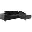 ECKSOFA in Webstoff Schwarz  - Chromfarben/Schwarz, Design, Textil/Metall (332/227cm) - Carryhome