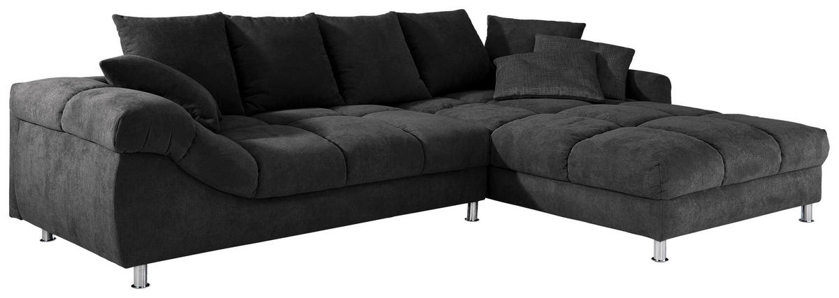 ECKSOFA in Webstoff Schwarz  - Chromfarben/Schwarz, Design, Textil/Metall (332/227cm) - Carryhome