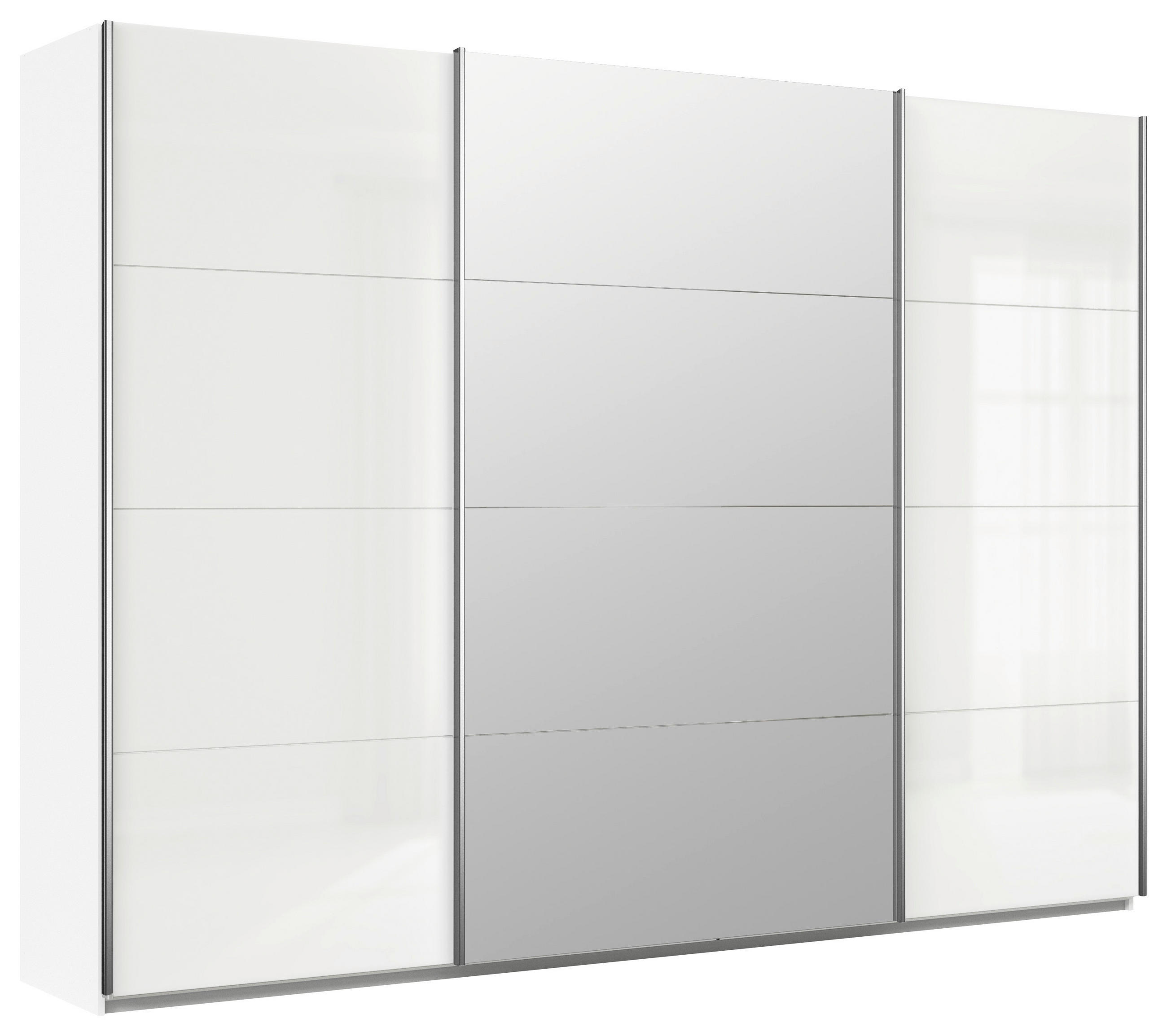 SCHWEBETÜRENSCHRANK  in Weiß, Weiß Hochglanz  - Chromfarben/Weiß Hochglanz, Design, Glas/Holzwerkstoff (315/229/62cm) - Xora