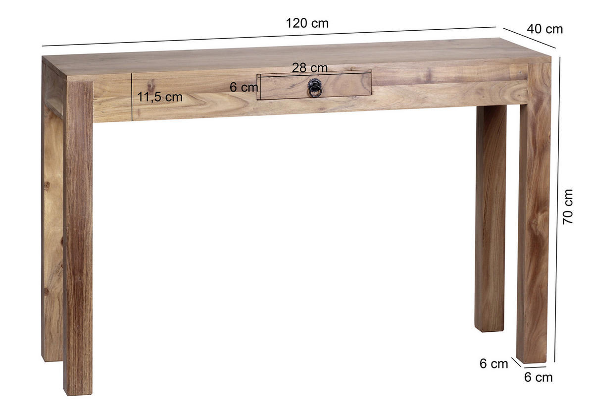 KONZOLOVÝ STOLEK, akácie, barvy akácie, 120/40/70 cm - černá/barvy akácie, Lifestyle, kov/dřevo (120/40/70cm) - MID.YOU