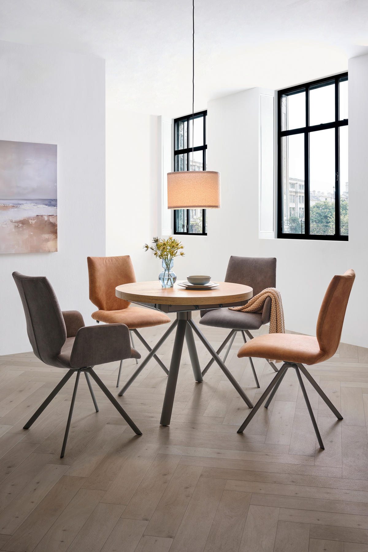 ESSTISCH Metall, Holzwerkstoff 90/90/76 cm  - Eichefarben/Braun, Design, Holzwerkstoff/Metall (90/90/76cm) - Venjakob