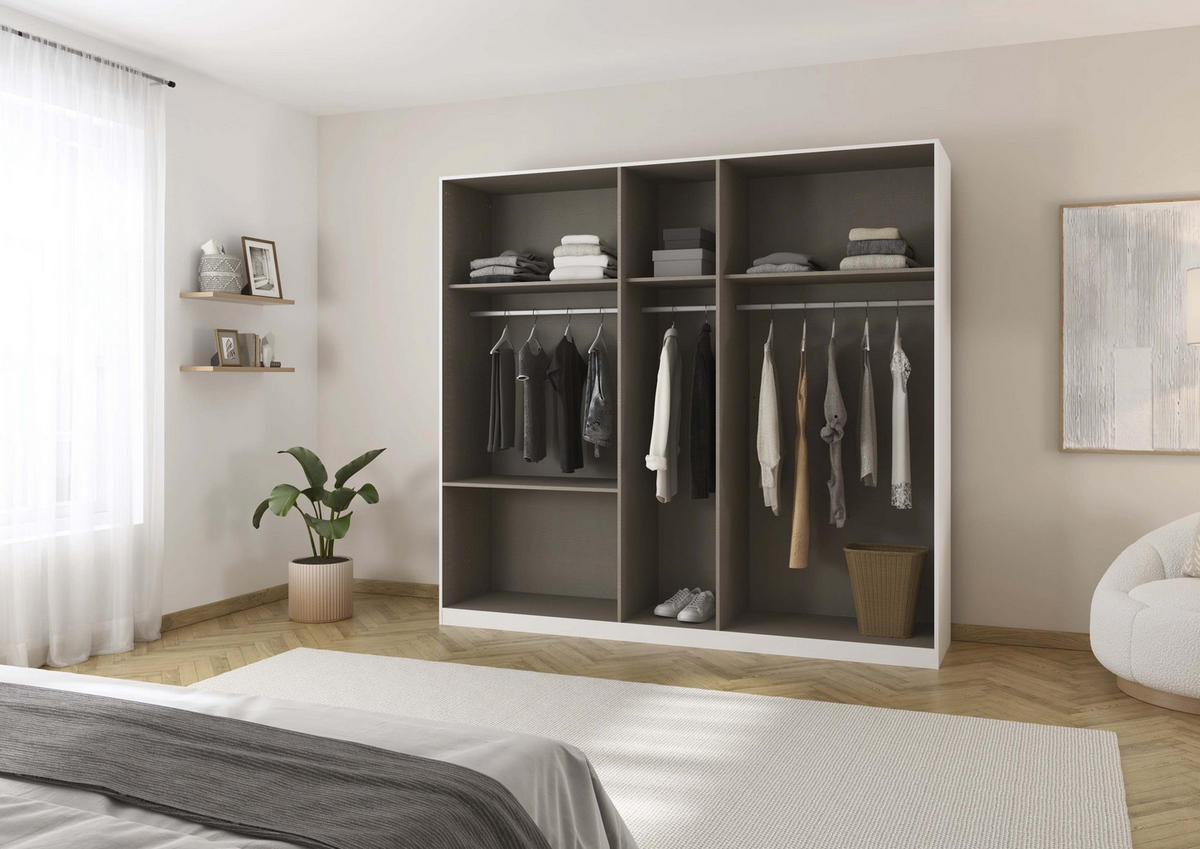 DREHTÜRENSCHRANK in Weiss, Eiche dunkel  - Eiche dunkel/Weiss, Basics, Holzwerkstoff/Metall (226/210/54cm) - Boxxx