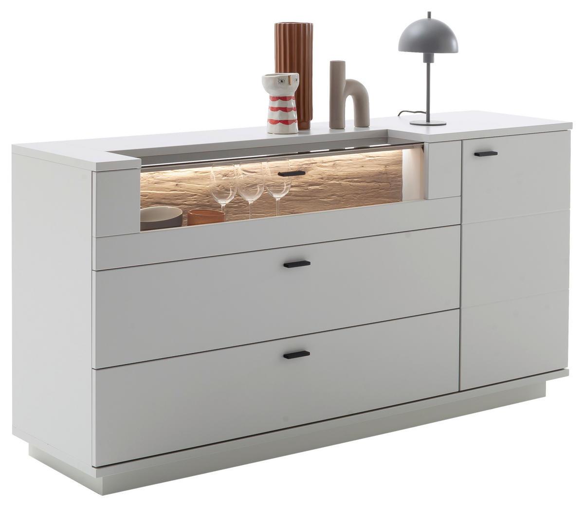 SIDEBOARD Weiss, Eichefarben  165/84/44 cm  - Weiss/Eichefarben, Design, Glas/Holzwerkstoff (165/84/44cm) - Stylife